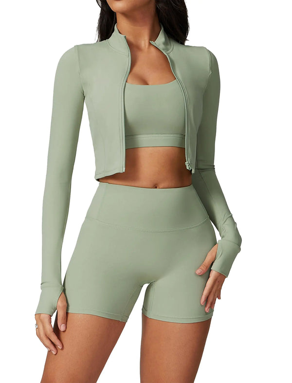 3-Piece Seamless Workout Set with Jacket