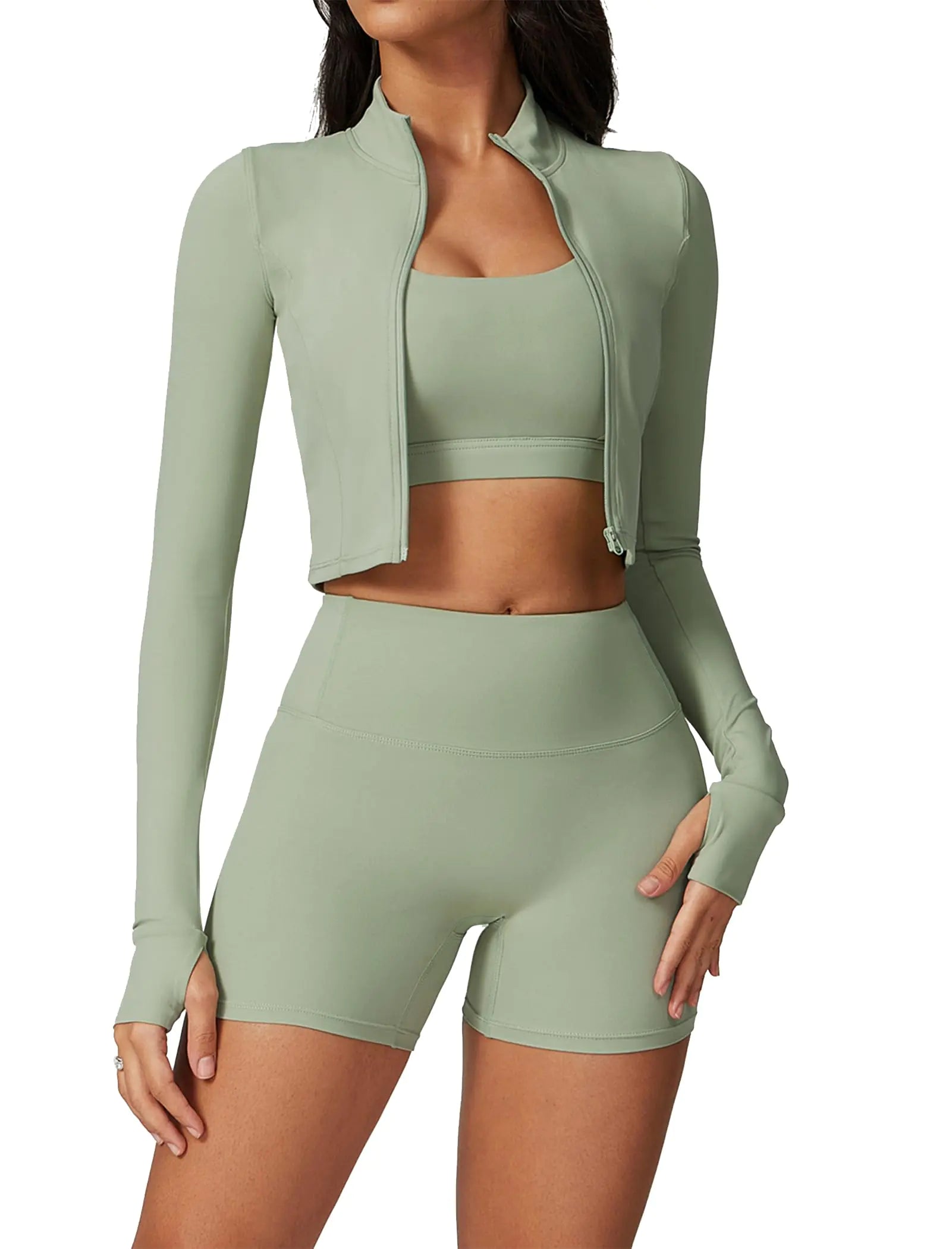 3-Piece Seamless Workout Set with Jacket